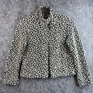 600 West Women's Black White Boucle Textured Cropped Jacket Wool Blend Small